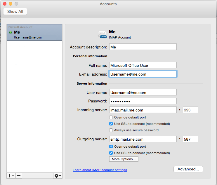 icloud mail settings for outlook 2011 for mac
